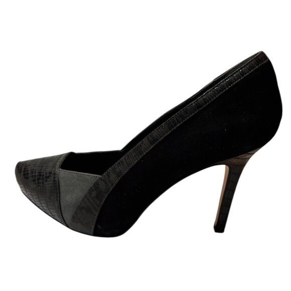 White House Black Market Black & Gray Leather Pointed-Toe Heels 4" Stiletto 8.5 - Picture 8 of 8